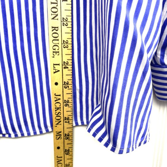 Melrose Silk Studio 100% Silk Blue White Stripe Blouse – PM – Button Front – Pet - Picture 9 of 11